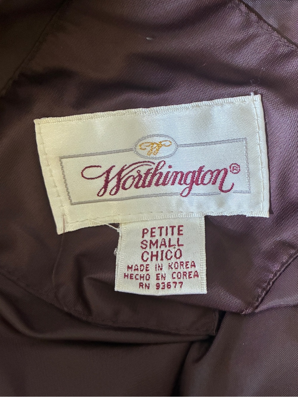 Vintage 90s Worthington Cabincore Plum Puffer Jacket Black Faux Fur Collar Sz PS - Picture 7 of 10